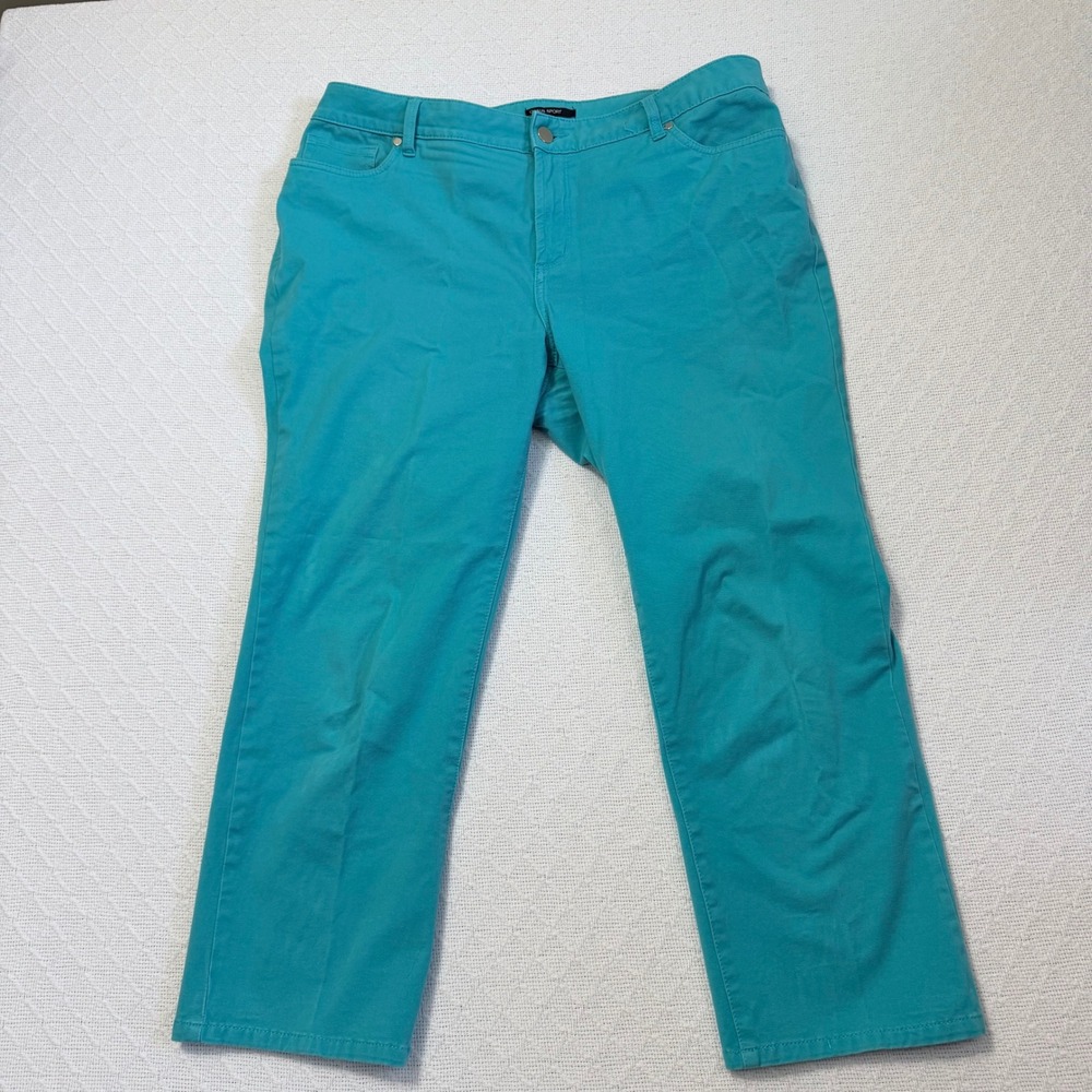 Chaus Sport Womens‎ Teal Blue Straight Leg Stretch Pants Size 16 Five Pocket